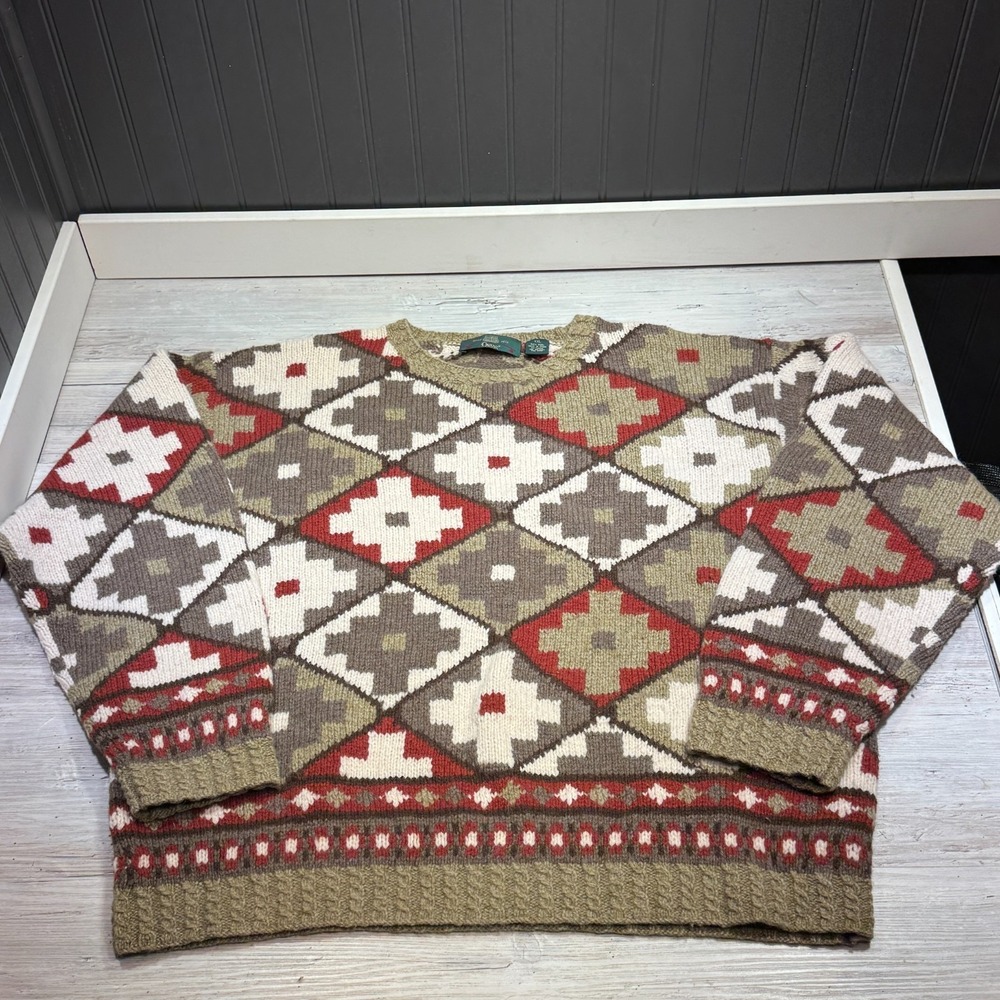 Orvis Mens Sweater Size XXL Pullover 100% Wool Southwest Design Multicolor EUC